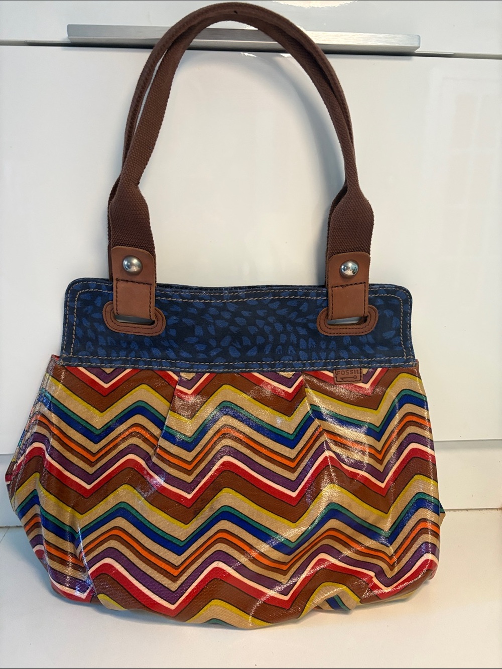 Vintage Y2K Fossil Key Per Coated Nylon Shoulder Bag